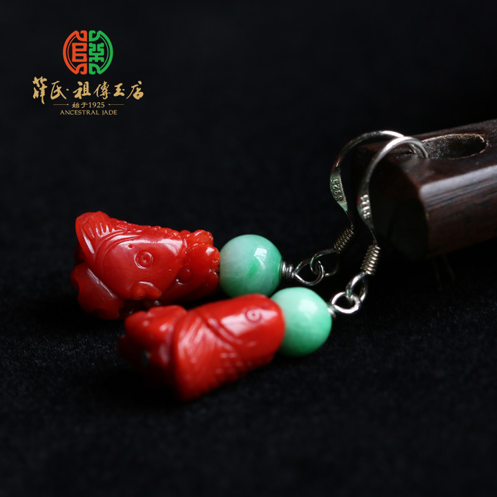 翡翠珊瑚耳坠